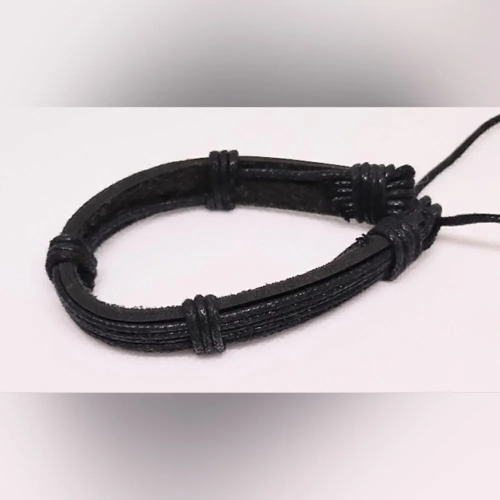 Men's‎ bracelet leather layered black new d96